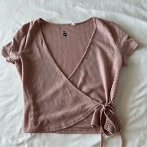 Pacsun Me to We Ribbed Wrap Crop Top in Mauve Size M